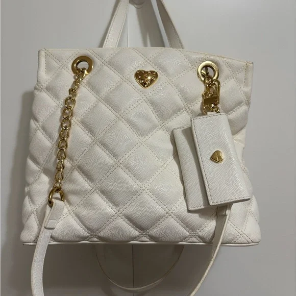 Betsey Johnson Quilted White Faux Leather Shoulder Satchel Tote - Picture 2 of 9